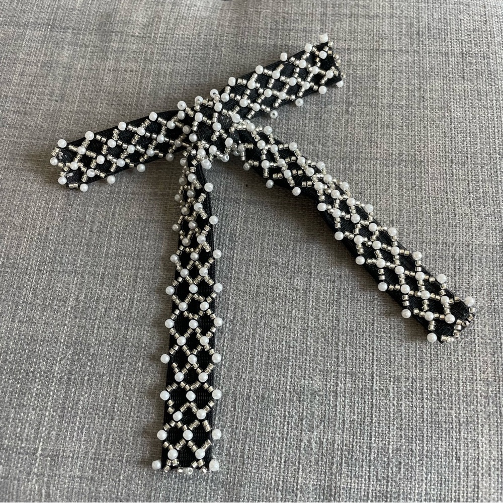 Black Velvet Bow with Pearl Beading